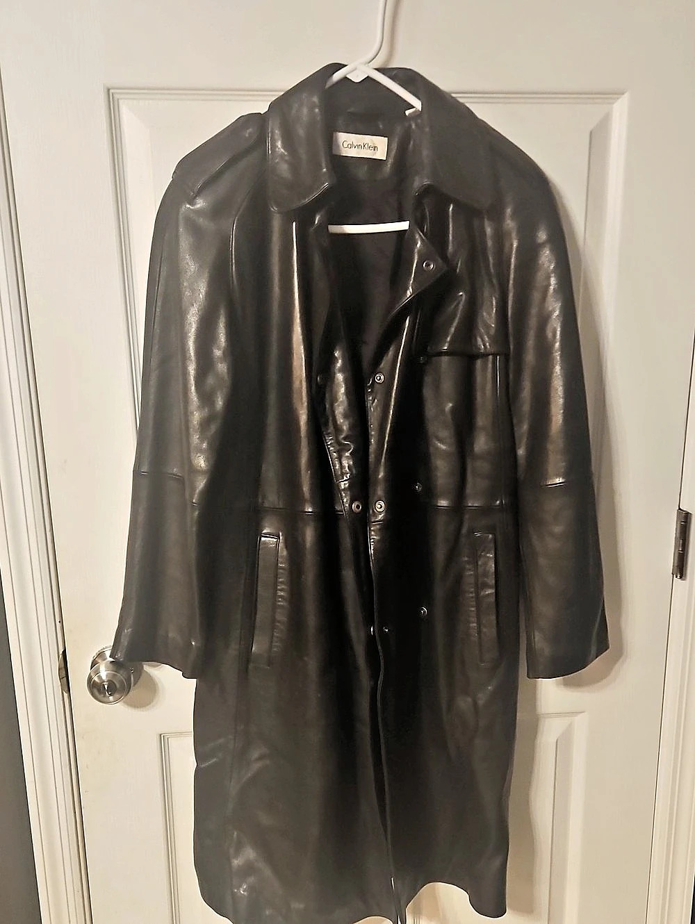 Calvin Klein Black Leather Coat Like New